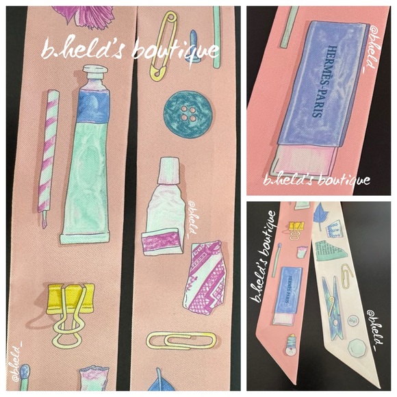 Hermès In the Pocket Twilly in Rose Poudre / Bleu Ciel / Vert Brand New NWT - Picture 9 of 16